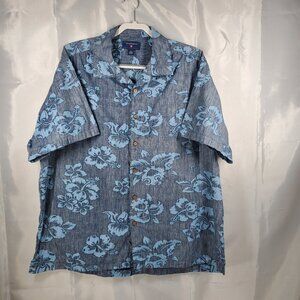 Saddlebred Button Up Short Sleeve Tropical Flower Print 2 Tone Blue Men Sz 2XL